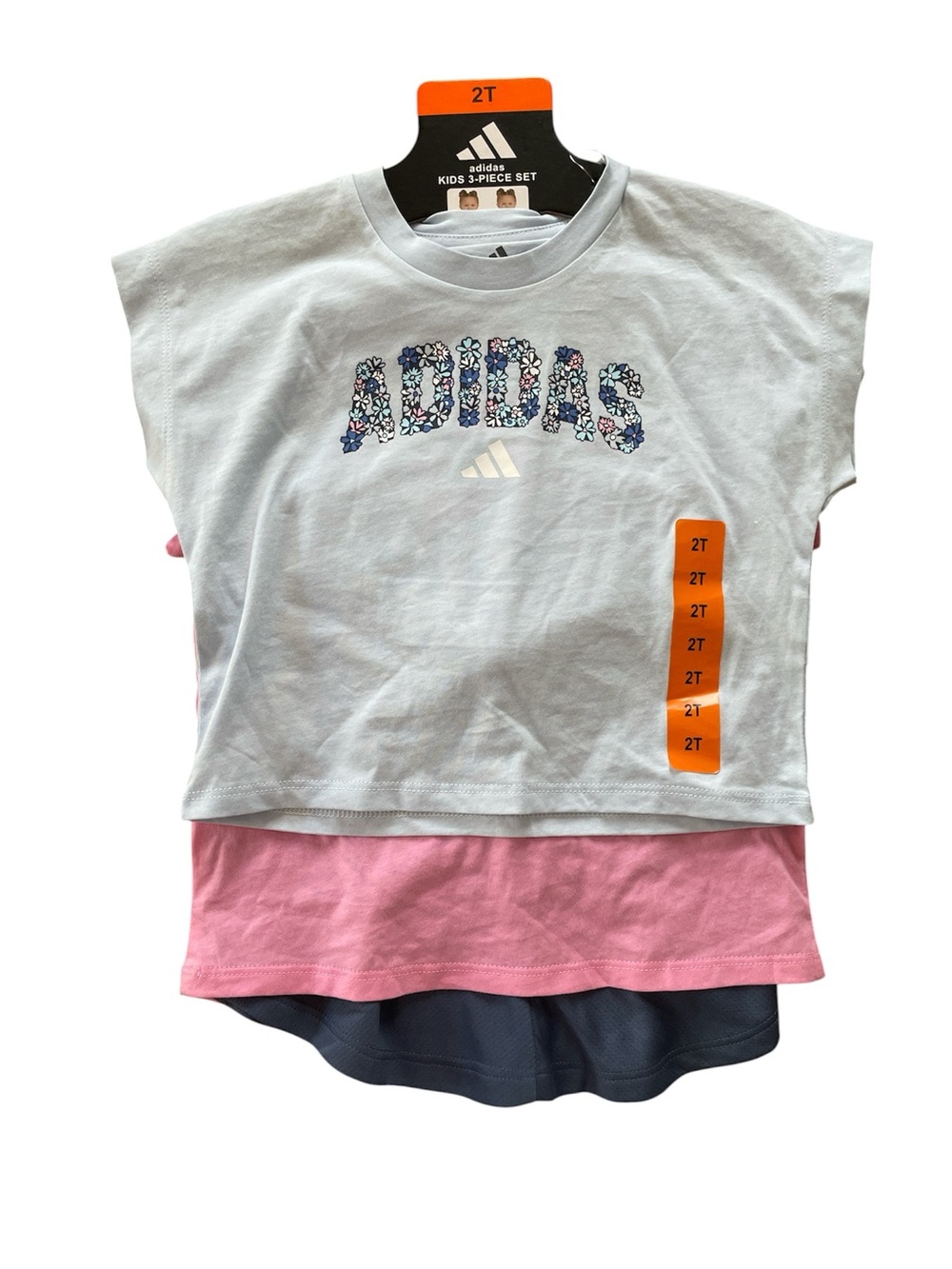 adidas Pink Short Sleeve Tee with Navy Logo - Kids - Picture 2 of 9